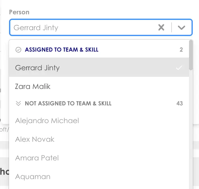 Kiplot Portfolio Planning Resource Demand person selection dropdown