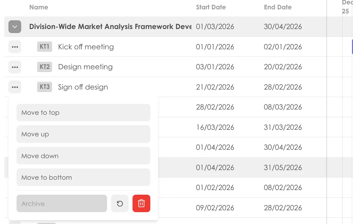 Kiplot Portfolio Planning Task Planner interface showing task list and management options.