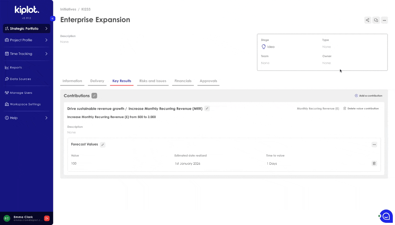 Kiplot Initiatives KI233 Enterprise Expansion Key Results page